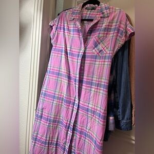 Ralph Lauren Pink Plaid Short-Sleeve Button-Down Shirt Dress